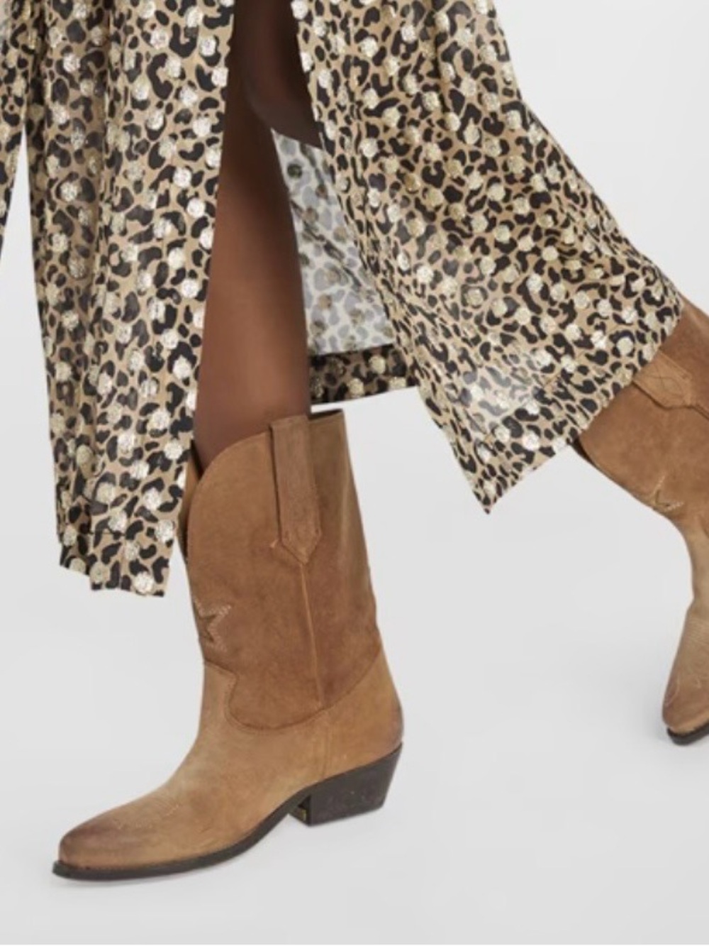 Golden Goose Tan Suede Western Ankle Boots